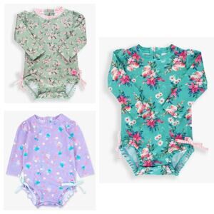 RuffleButts Long Sleeve One Piece Rash Guard Swimsuit (Bundle of 3)